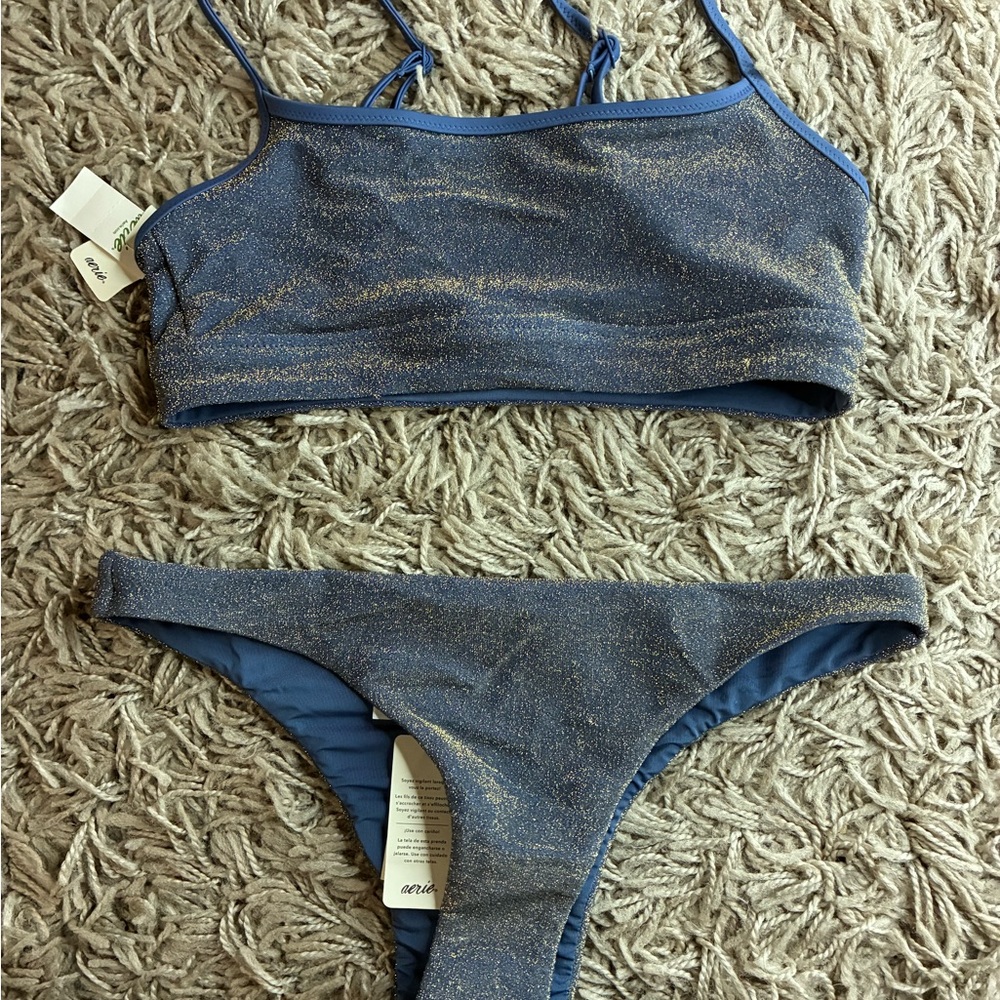 Blue Glitter aerie Bikini Set nwt